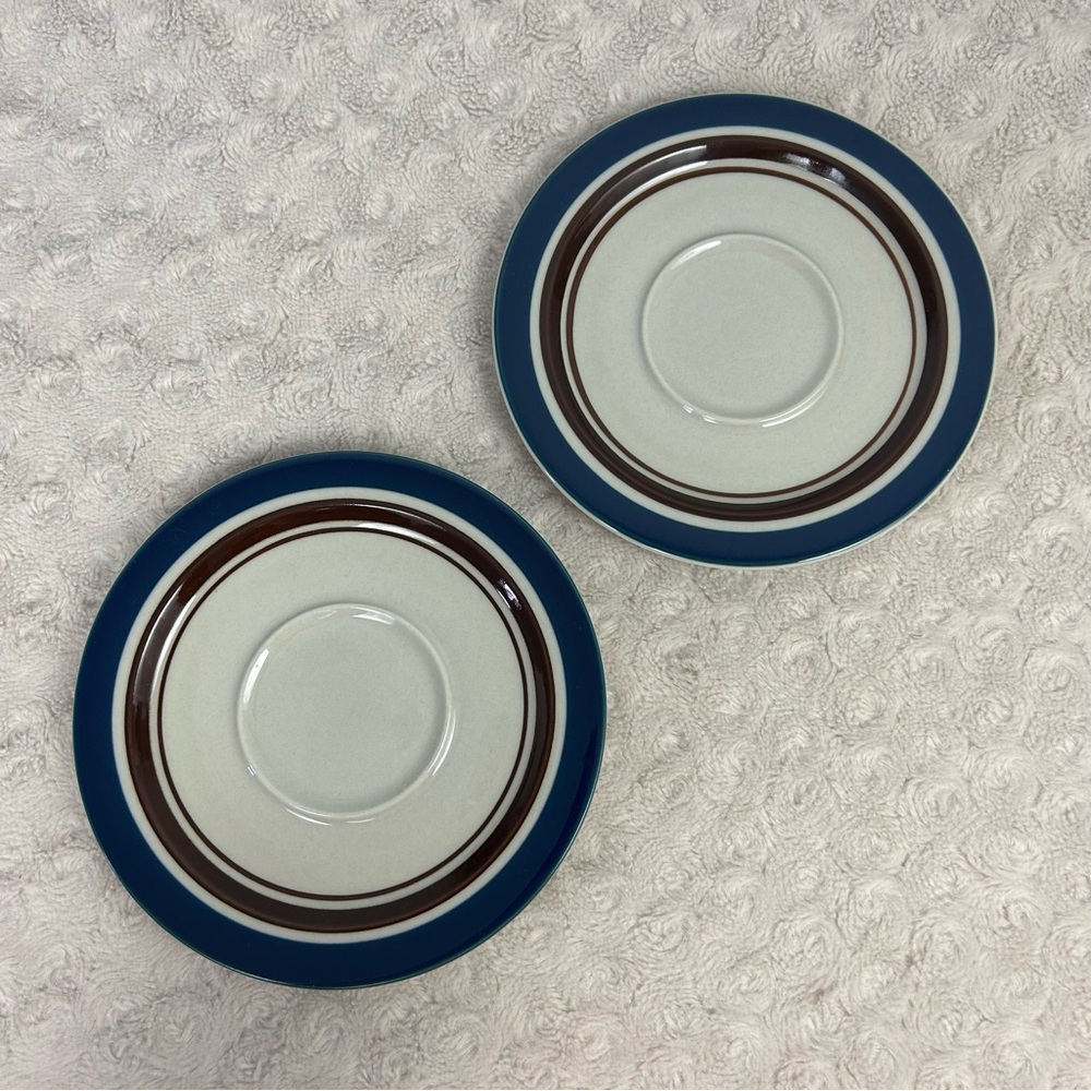 Carousel Stoneware 802 Blue Saucer Plate Brown Japan Lot of  Two